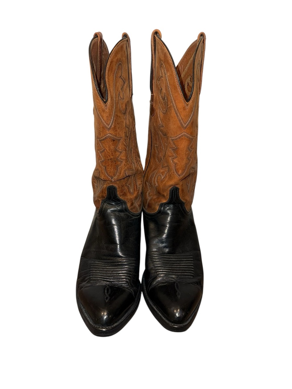 Lucchese Cowboy Boots Mens 9.5 Black Leather Western Pull‎ On Pointed Toe USA - Picture 2 of 12